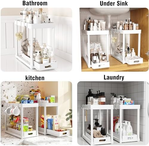 2 Pack Pull-Out Storage Organizers, Under Sink Organizer and Storage for Bathroom & Kitchen,Multi-Purpose Under Cabinet Organizers and storage Black