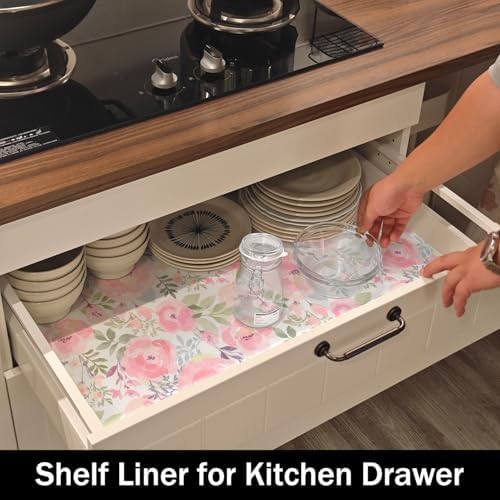 Peach Peony Shelf and Drawer Liner for Kitchen Strong Non-Slip