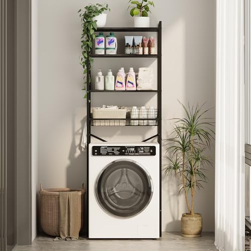 Gizoon Over-The-Toilet Storage Rack with Adjustable Shelf and Basket, 4-Tier Freestanding Space Saver Bathroom Shelves Above Toilet for Room