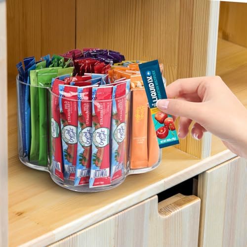 Drink Packet Organizer for Powdered Drink Mix,Powder Packet,Water Packet,Water Flavor Packet,Lazy Susan Organizer for Drink Mix Necessities Rotating Holder (Flower)