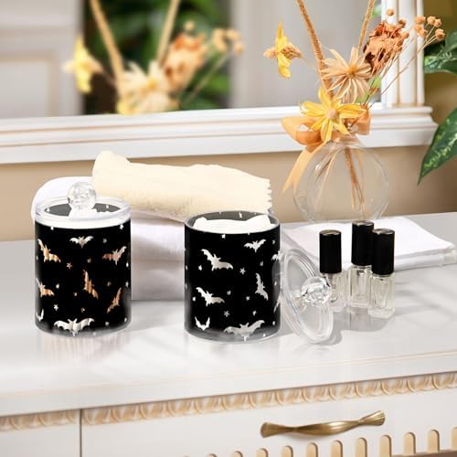 Bats 4 Pack Plastic Qtips Holder Bathroom Organizer Canisters for Cotton Balls/Swabs/Pads/Floss,Plastic Apothecary Jars for Vanity