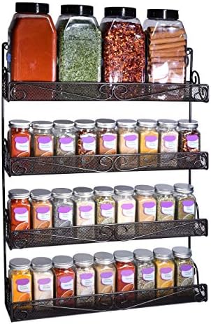 AMT 4 Tier Nail Rack, Pack Metal Wall Mount Organizer, Essential Oils Organizer, Pantry Cabinet Door Shelf Storage. Hanging Display for Spice Jars, Sauces, Cosmetic Beauty Bottles
