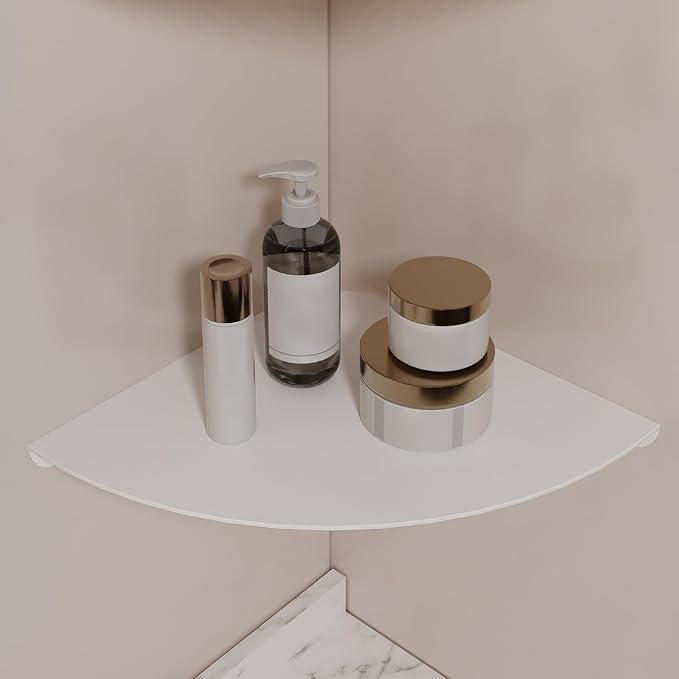 Small Wall Mounted Floating Corner Shelves 7 inch Metal Shelf Corner Shelf for Wall Storage, for Speaker, Cable Box (White)