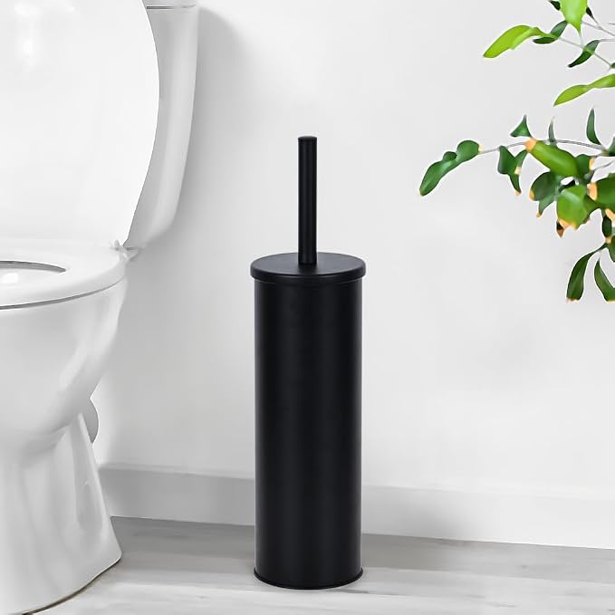 Toilet Plunger with Holder for Bathroom - Deep Cleaning - Heavy Duty - Strong Efficient Suction Cup - Household Essentials - Household Supplies, Matte Black