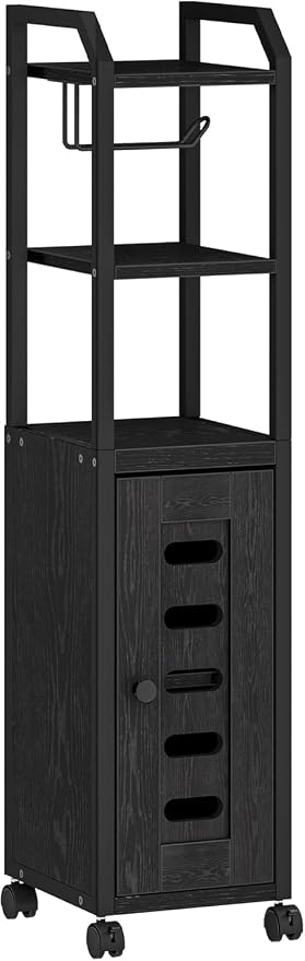 Hzuaneri Bathroom Storage Cabinet - Toilet Paper Storage Cabinet, Small Toilet Paper Holder with 4 Wheels, Bathroom Organizer with Adjustable Shelf, for Small Spaces, Black BC04604X
