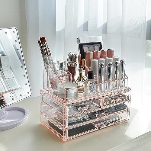 Ikee Design Acrylic Clear Makeup Cosmetics Lip Gloss Organizer,Pink