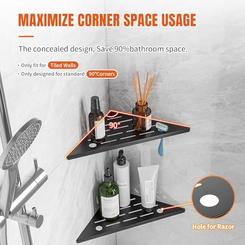 Tile Corner Shower Shelves Grout-In Shower Shelves for Tile Wall 10" 2 Pack