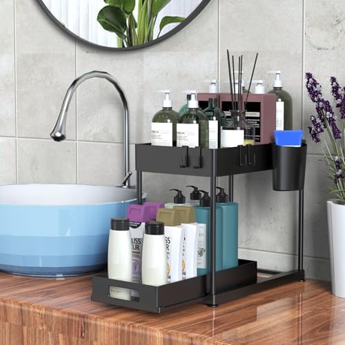 2 Pack Under Sink Organizer with Pull-Out Drawer, Black