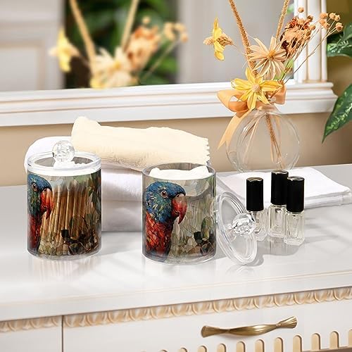 Vnurnrn Bathroom Jars with Lid Set Vintage Parrot Tree Print, Plastic Vanity Canisters Storage Organizer for Cotton Balls Swabs Pads Salts 4 Pack