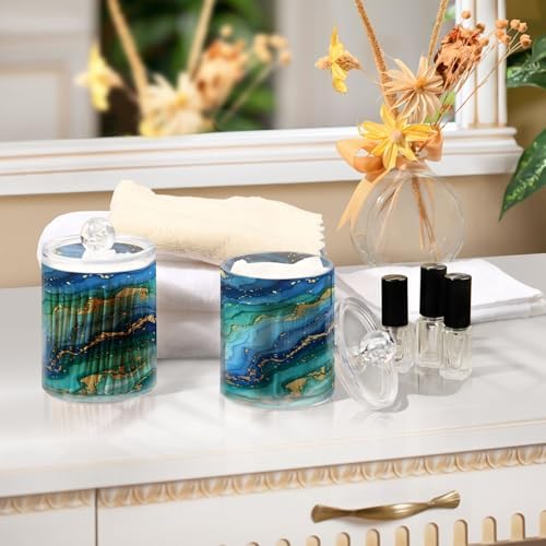 MNSRUU 2 Pack Qtip Holder Organizer Dispenser Abstract Navy Blue Marble Bathroom Storage Canister Cotton Ball Holder Bathroom Containers for Cotton Swabs/Pads/Floss