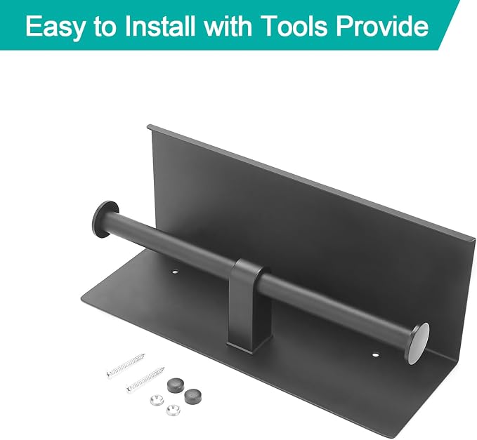 BGL Toilet Paper Holder with Shelf Matte Black, 304 Stainless Steel Wall Mount Toilet Tissue Roll Holder with Double Post for Bathroom, Commercial Toilet Paper Dispenser with Phone Shelf
