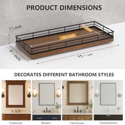 Bathroom Tray for Counter Top Organizer, Oak Wood Vanity Tray