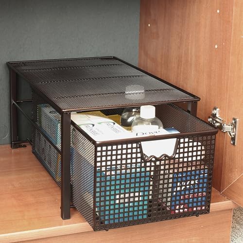Deco Brothers Stackable Pull Out Cabinet Sliding Basket with Divider, Large