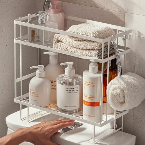 ShellKingdom Over The Toilet Storage Shelf, 2 Tier Toilet Paper Holder Rack
