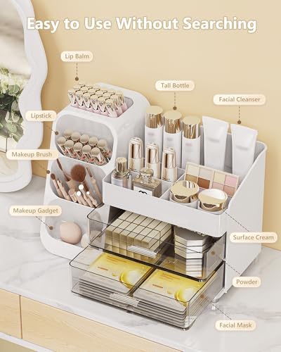 Anylady Large Capacity Makeup Organizer Countertop with Makeup Brush Holder for Vanity, Thickened Material, Bathroom Countertop Organizer Skin Care Perfumes Storage, Teen Girl Gifts for 13-25 Year