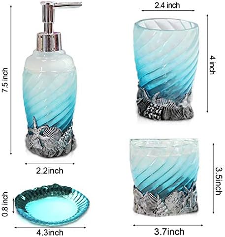 Bathroom Accessory Set, 5 PCS Bath Ensemble Set Includes Soap Dispenser, Soap Dish, Tumbler, Toothbrush Holder - Polyresin Glass for Home, Office, Superior Hotel