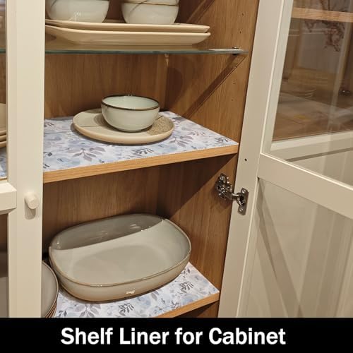 Blue Floral Shelf and Drawer Liner for Kitchen,12IN x 20FT