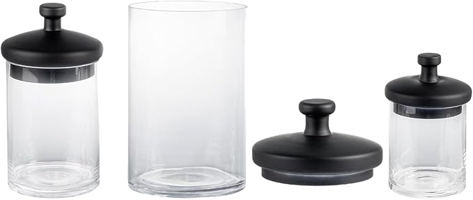 MyGift Glass Apothecary Jars with Black Lids, Set of 3 Storage Canisters | Decorative glass apothecary jars with black lids provide stylish storage for kitchens, bathrooms, candy buffets, and events