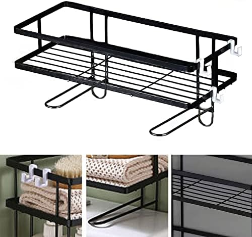 Toilet Shelf, Thickening Waterproof Multifunctional Double Layer Storage Rack, Large Capacity Nail Free Installation Organizer Rack, Stylish Iron Bathroom Organizer Over Toilet(Single Layer Black)