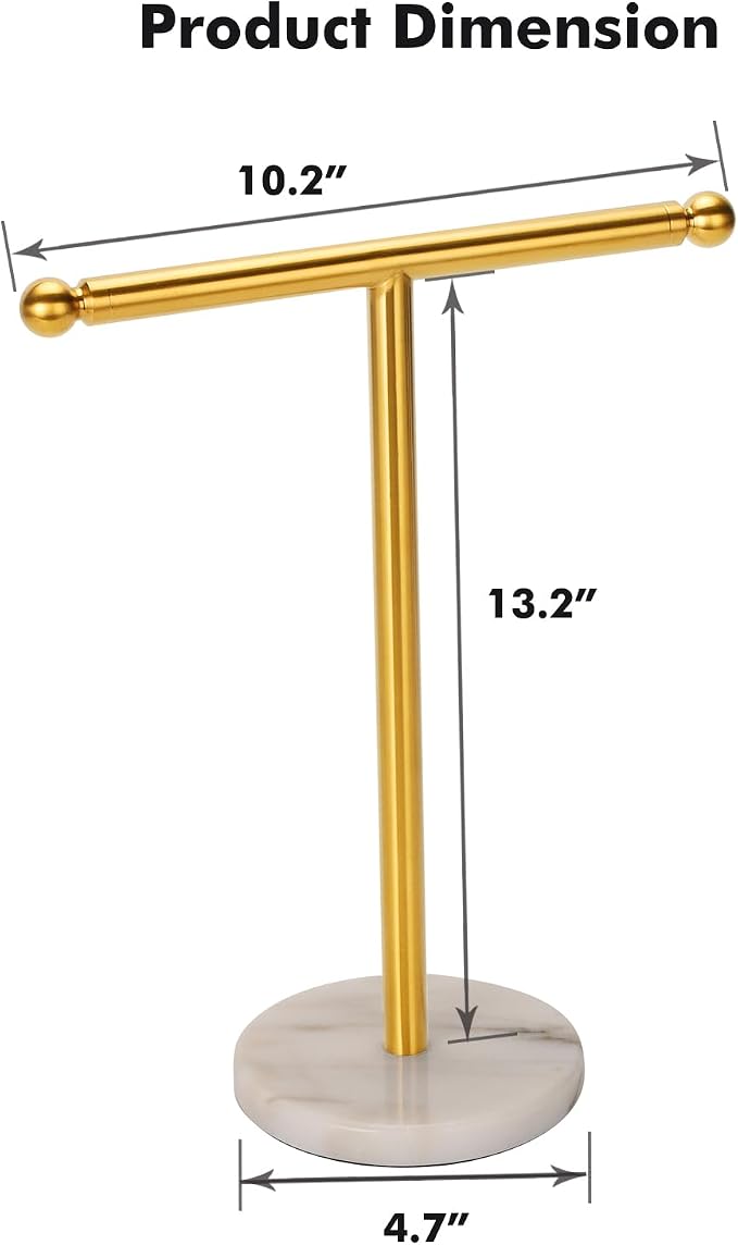 Kalitro Gold Towel Rack with Heavy Marble Base, Free Standing Hand Towel Holder Stand for Bathroom Stainless Steel T-Shape Brushed Gold