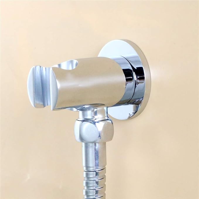 Hand Held Shower Head Holder with Hose Connector Shower Wand Holder Wall Mount,Handheld Shower Handle Sprayer Holder Shower Hose Adapter Shower Elbow with Spray Head Bracket Replacement Chrome