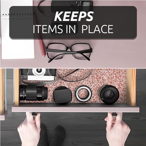 FIFTY FEET 12X120 Inch Shelf Liner with Scissor & Tape Measure for Kitchen Cabinets, PVC Drawer Liner for Dresser Non-Slip Bathroom, Non-Adhesive Cabinet Liner Washable (Brown Crack)