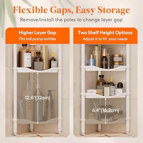 Lifewit 4 Tier Corner Shower Caddy with Hooks, Bathroom Organizer, White