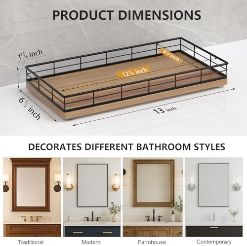 Toilet Paper Basket Organizer, Acacia Wood Toilet Tank Tray, Metal Frame