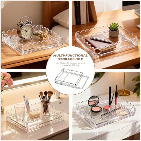 Scalloped Acrylic Tray for Needlepoint, 10" x 12" Clear Acrylic Display Tray with Slide Out Drawer for Insert Photos, Art, Fabric, Large Acrylic Organizer Decorative Tray for Home Decor