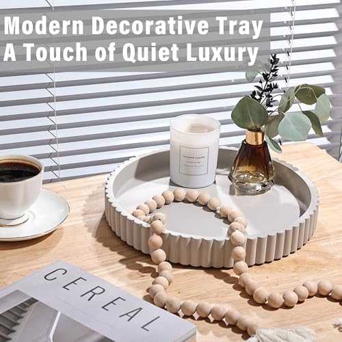 100% Concrete Round Decorative Tray for Coffee Table, 10.8 Inch, White