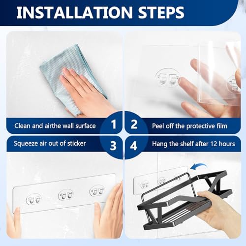 14 Pack Shower Caddy Adhesive Replacement, Strong Adhesive Hooks, Waterproof Shower Adhesive Strips, No Drilling, for Bathroom Storage Shelves