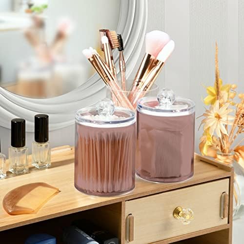 SHJI Rosy Brown Qtip Holder Organizer Dispenser Cotton Swabs Cans Plastic Jars with Lid Set 4 Pack Bathroom Storage Canister for Cotton Ball Floss Cotton Pads
