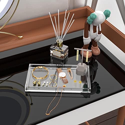Vanity Tray 8mm Thicken Clear Acrylic Organizer Tray 10.5 * 6" for Bathroom Sink Countertops, Dresser Tops, Toilet, Perfume, Soap, Rings, Earrings and Necklace Small Decorative Tray for Home