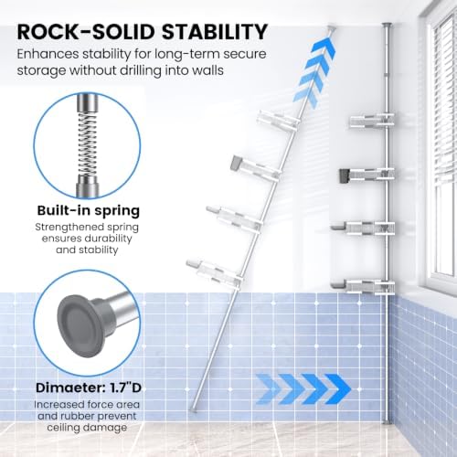 Adjustable Shower Caddy Tension Pole: Rustproof Corner Bathroom Shelves