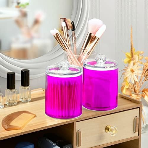 SHJI Magenta Purple Qtip Holder Organizer Dispenser Cotton Swabs Cans Plastic Jars with Lid Set 4 Pack Bathroom Storage Canister for Cotton Ball Floss Cotton Pads