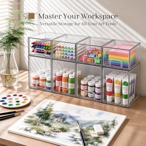 TIPGO Clear Stackable Storage Drawers, Baby Bottle Organizer, Easily-Access Makeup Organizer, Durable Containers for Bathroom Countertop, Pantry and Medicine Cabinet Organizer