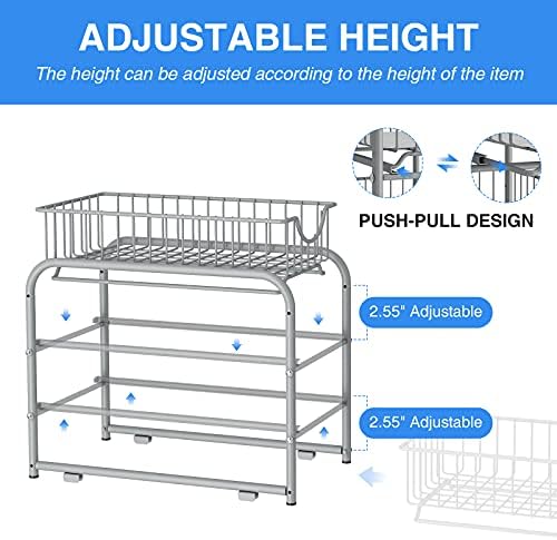 2-Tier Pull Out Organizer Under Sink Sliding Cabinet Rack,Sliver