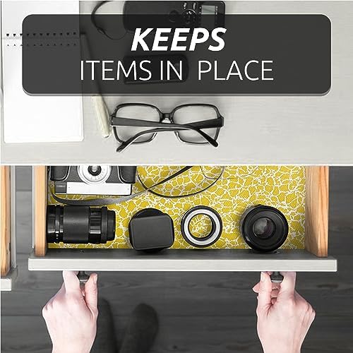 FIFTY FEET 12X120 Inch Shelf Liner with Scissor & Tape Measure for Kitchen Cabinets, PVC Drawer Liner for Dresser Non-Slip Bathroom, Non-Adhesive Cabinet Liner Washable (Yellow Crack)