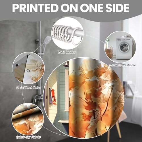NBVKO Fall Thanksgiving Day Shower Curtain Sets,Autumn Pumpkin Bathroom Shower Curtain with Non-Slip Rug Toilet Lid Cover Bath Mat 12 Hooks,Maple Forest Bathroom Decor Set