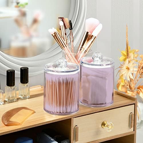 SHJI Thistle Purple Qtip Holder Organizer Dispenser Cotton Swabs Cans Plastic Jars with Lid Set 4 Pack Bathroom Storage Canister for Cotton Ball Floss Cotton Pads