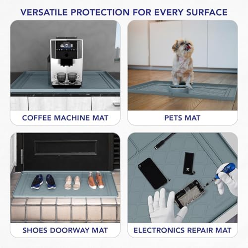 Premium Under Sink Mats for Kitchen Waterproof, 34" x 22" (Customizable to Smaller Sizes), Silicone Under Kitchen Sink Mat for Bathroom Cabinets, Holds up to 3.3 Gallons of Liquid – Grey