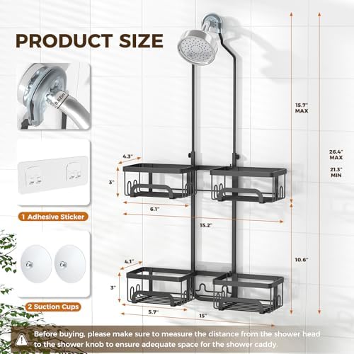 REINHARDT Split Shower Caddy Hanging for Handheld Showerheads, Black