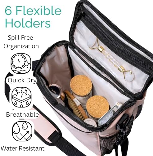 TERRA HOME XL Portable Shower Caddy Bag for Girls with Extra Storage, Durable Mesh Bottom, Shoulder Strap, Keychain Holder Shower Caddy Case for College Dorms - Travel Vacation Essentials (Blush Pink)