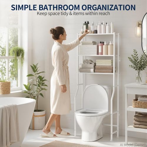 GloTika 3-Tier Over Toilet Storage Rack, Anti-Wobble, White