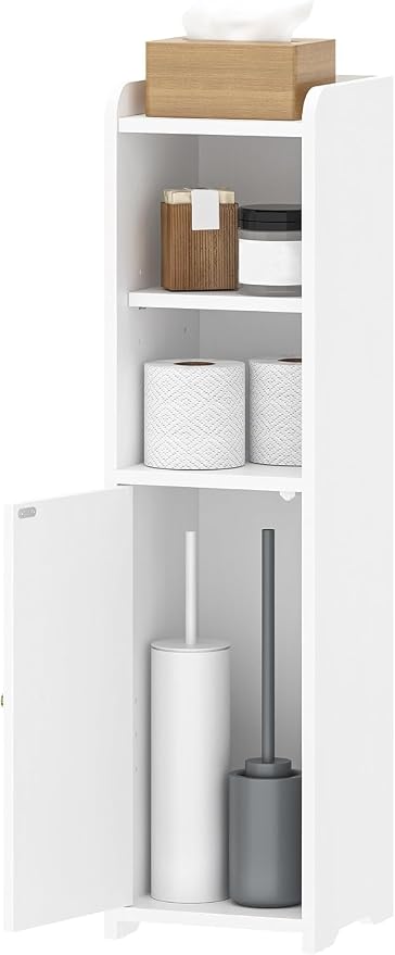 Hzuaneri Bathroom Storage Cabinet, Small Corner Floor Cabinet with Doors and Adjustable Shelf, Narrow Toilet Paper Cabinets, Bathroom Organizer for Small Spaces, White BC19703X