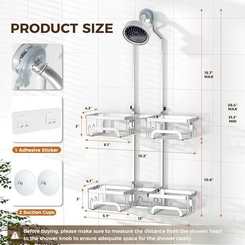 REINHARDT Split Shower Caddy Hanging for Handheld Showerheads, Silver
