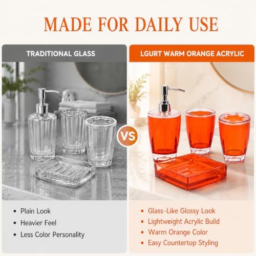 LGURT 4-Pc Orange Bath Accessories Set — Dispenser, Dish, Cup & Holder