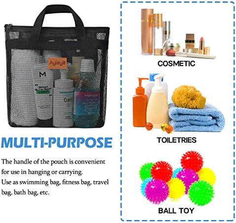 3 Pcs Portable Mesh Shower Caddy Tote, Quick Dry Tote Bag Mesh Beach Bags for Women, Hanging Toiletry and Bath Organizer for Travel Swimming Sports Gym Camp Shopping College Dorms (Black Gray D Blue)