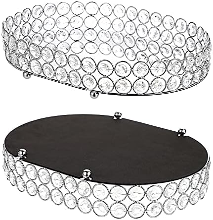 Hipiwe Crystal Vanity Tray Mirrored Dresser Perfume Trays for Makeup Tray Cosmetic Skin Care Storage, Jewelry Trinket Organizer Tray for Bathroom Countertop Home Decor (Medium, Silver)