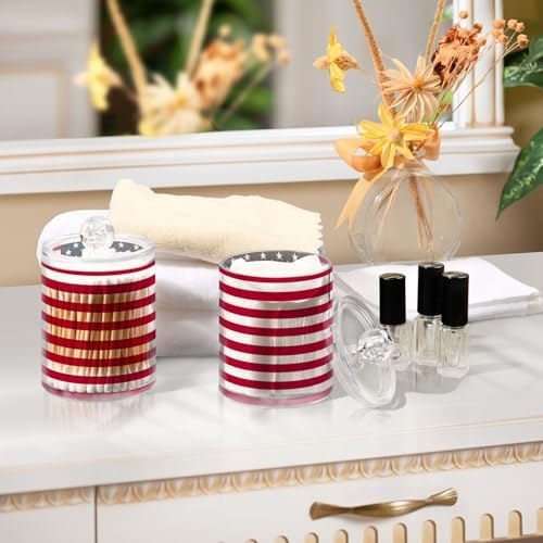 ALAZA Hipster American Flag 4 Pack Qtip Holder Dispenser for Cotton Swabs, Balls, Pads, Floss 10 oz Plastic Canister Organizer
